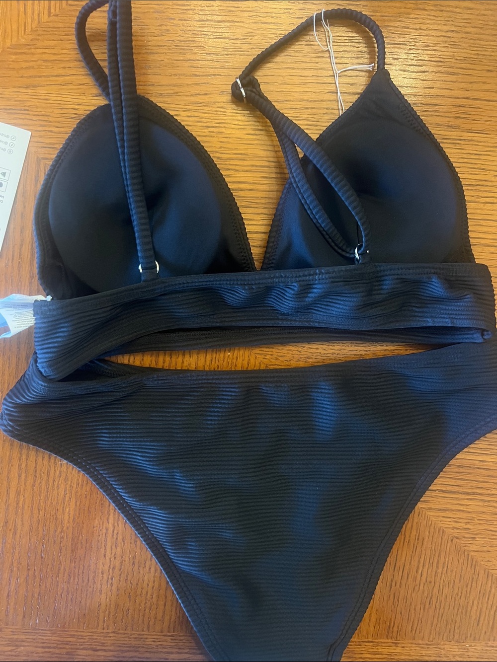 Classic Black XS Ribbed Bikini Set - Women's Swim B36 - Picture 3 of 3